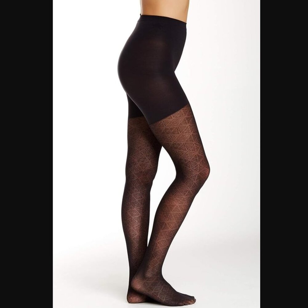 Star Power by SPANX Size A Center-Stage Black Diamond Patterned Shaping‎ Tights